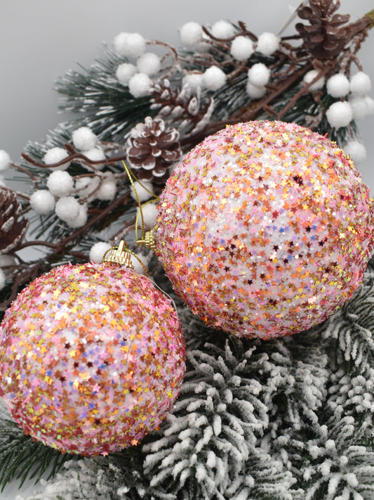 Roze glitter foam kerstballen