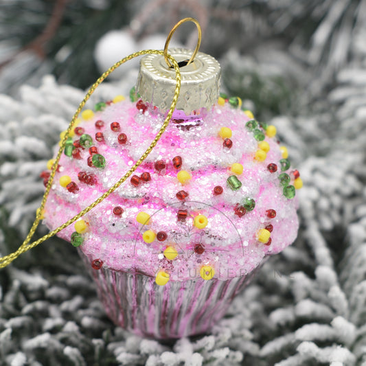 Roze cupcake kersthanger