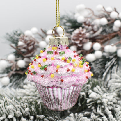 Roze cupcake kersthanger