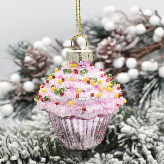 Roze cupcake kersthanger